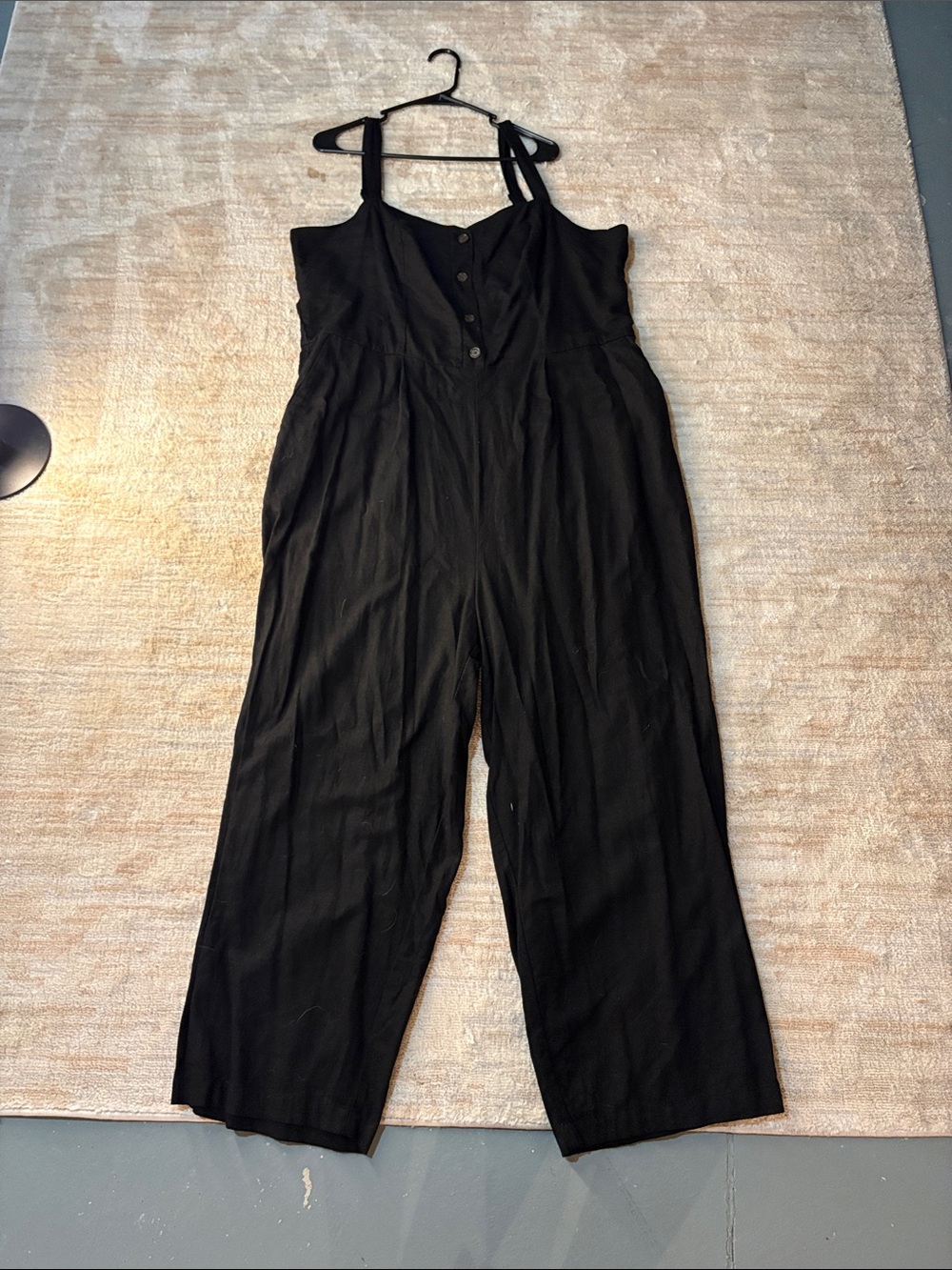 Old Navy Black Button-Front Wide Leg Jumpsuit, Adjustable Straps and Pockets